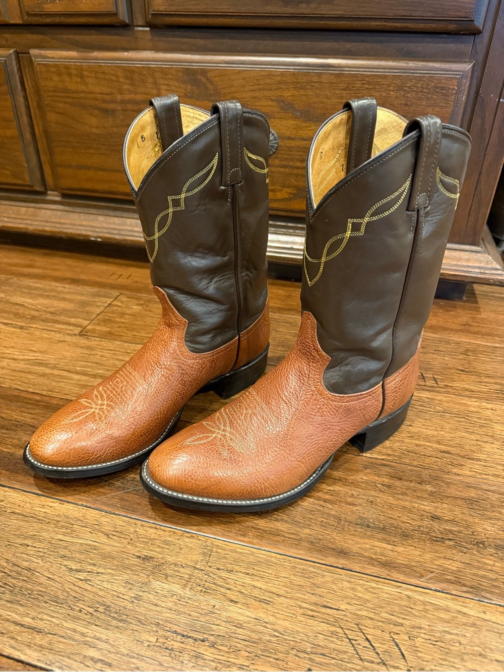 Tony Lama Two-Tone Brown Leather Western Cowboy Boots